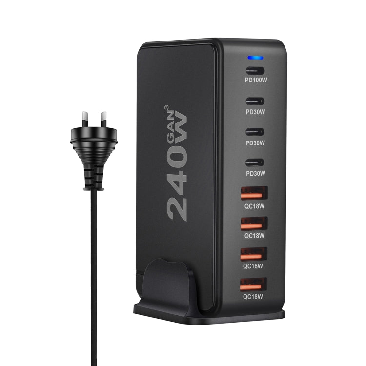 YMS-858 GaN 240W USB x 4, USB-C / Type-C x 4 Fast Charger, US Plug, UK Plug, AU Plug, EU Plug