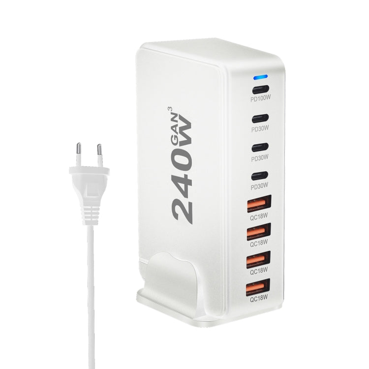 YMS-858 GaN 240W USB x 4, USB-C / Type-C x 4 Fast Charger, US Plug, UK Plug, AU Plug, EU Plug