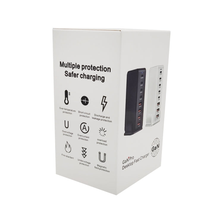 YMS-858 GaN 240W USB x 4, USB-C / Type-C x 4 Fast Charger, US Plug, UK Plug, AU Plug, EU Plug