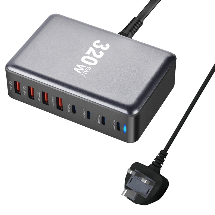 YMX-320W GaN 320W USB x 4, USB-C / Type-C x 4 Fast Charger, US Plug, UK Plug, AU Plug, EU Plug