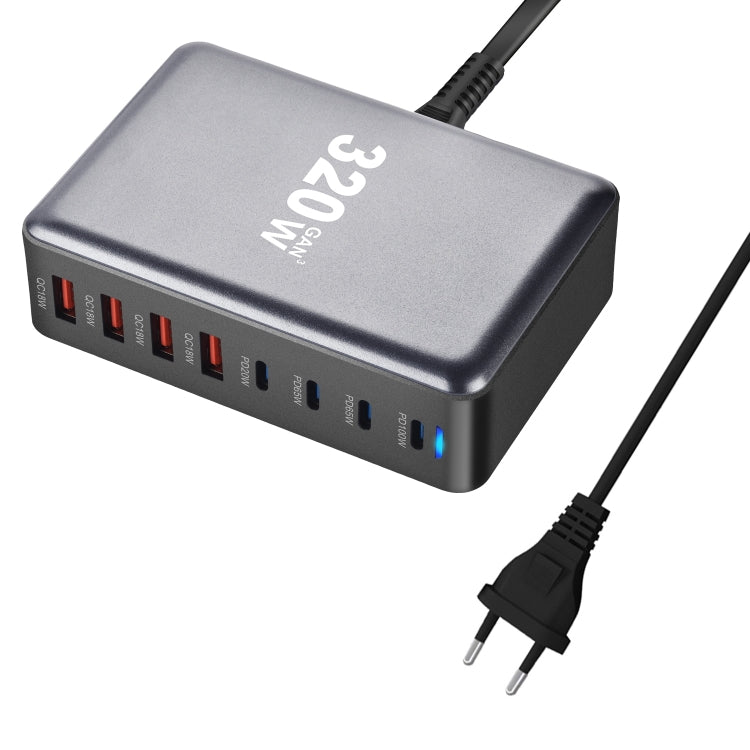 YMX-320W GaN 320W USB x 4, USB-C / Type-C x 4 Fast Charger, US Plug, UK Plug, AU Plug, EU Plug