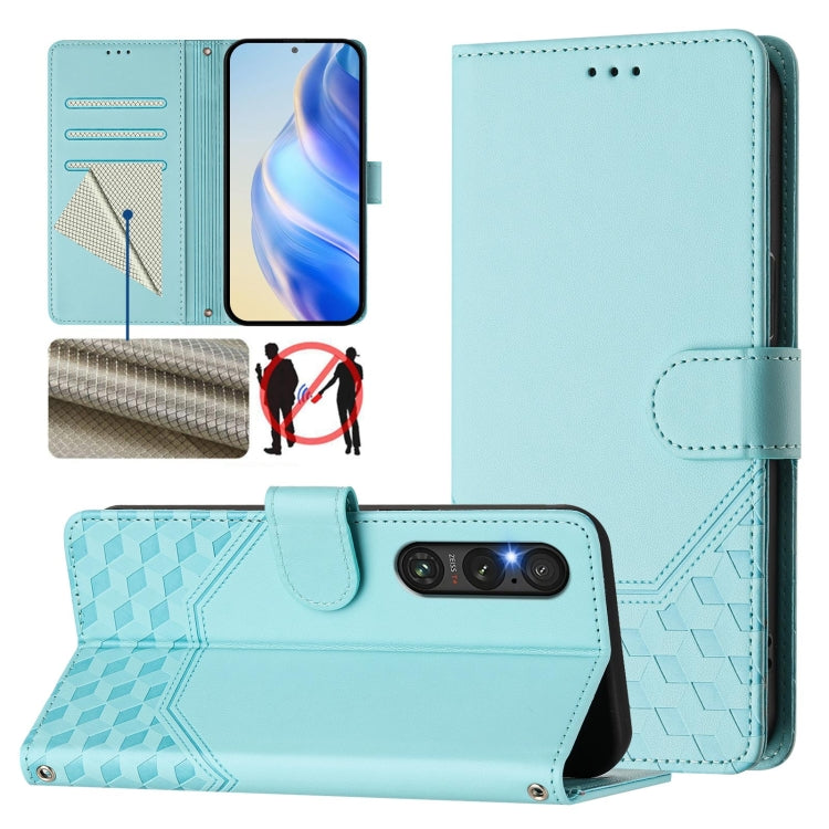 Honeycomb Embossing RFID Leather Phone Case, For Sony Xperia 10 VI 2024, For Sony Xperia 1 VI 2024, For Sony Xperia 5 VI 2024, For Sony Xperia 5 V, For Sony Xperia 1 V 2023