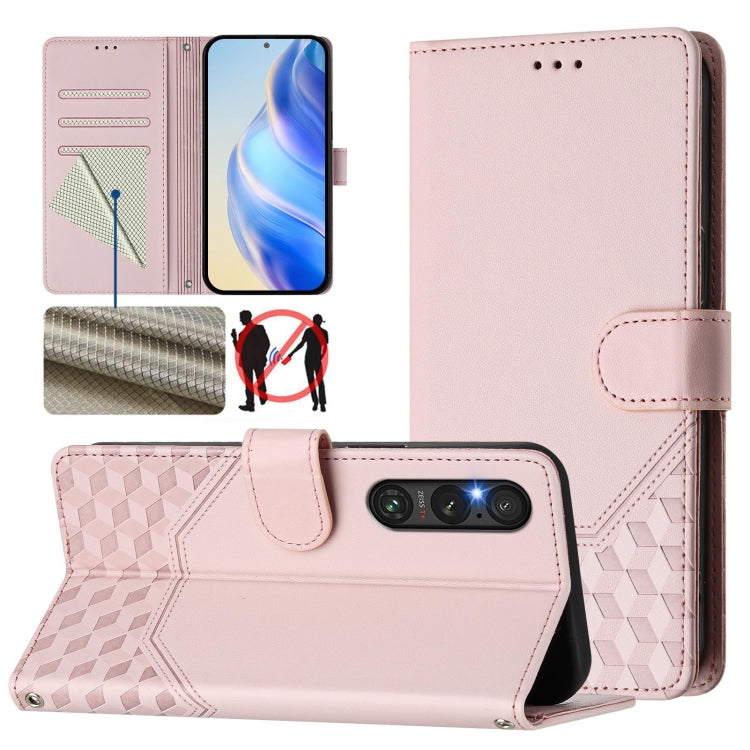 Honeycomb Embossing RFID Leather Phone Case, For Sony Xperia 10 VI 2024, For Sony Xperia 1 VI 2024, For Sony Xperia 5 VI 2024, For Sony Xperia 5 V, For Sony Xperia 1 V 2023