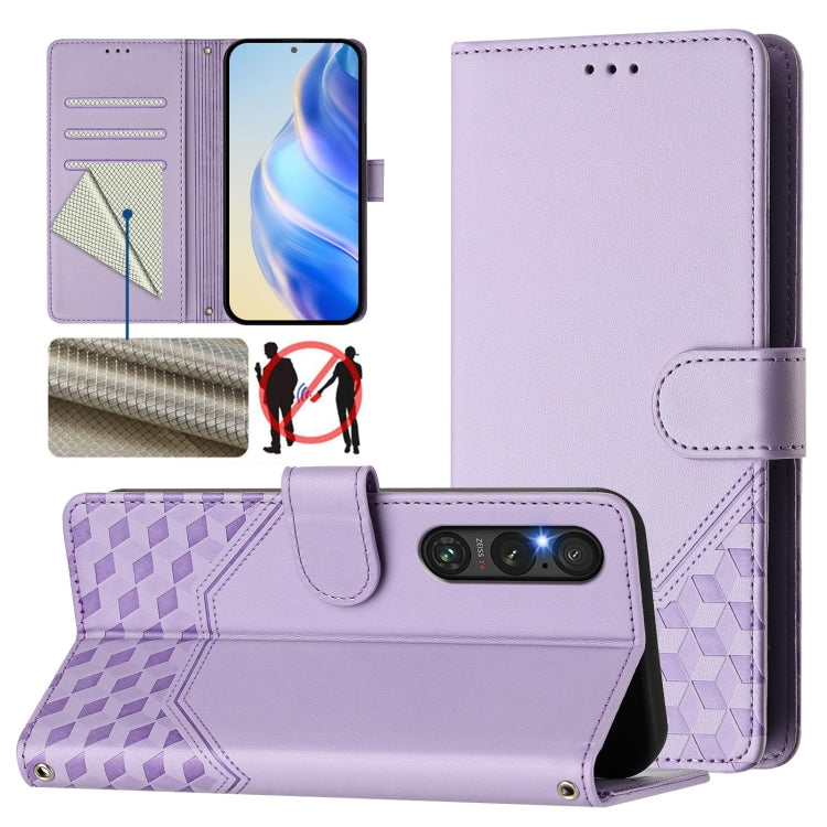 Honeycomb Embossing RFID Leather Phone Case, For Sony Xperia 10 VI 2024, For Sony Xperia 1 VI 2024, For Sony Xperia 5 VI 2024, For Sony Xperia 5 V, For Sony Xperia 1 V 2023