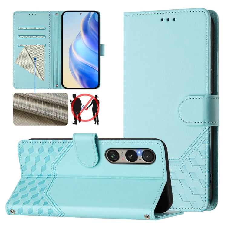 Honeycomb Embossing RFID Leather Phone Case, For Sony Xperia 10 VI 2024, For Sony Xperia 1 VI 2024, For Sony Xperia 5 VI 2024, For Sony Xperia 5 V, For Sony Xperia 1 V 2023