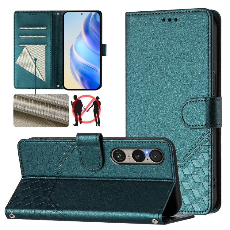 Honeycomb Embossing RFID Leather Phone Case, For Sony Xperia 10 VI 2024, For Sony Xperia 1 VI 2024, For Sony Xperia 5 VI 2024, For Sony Xperia 5 V, For Sony Xperia 1 V 2023