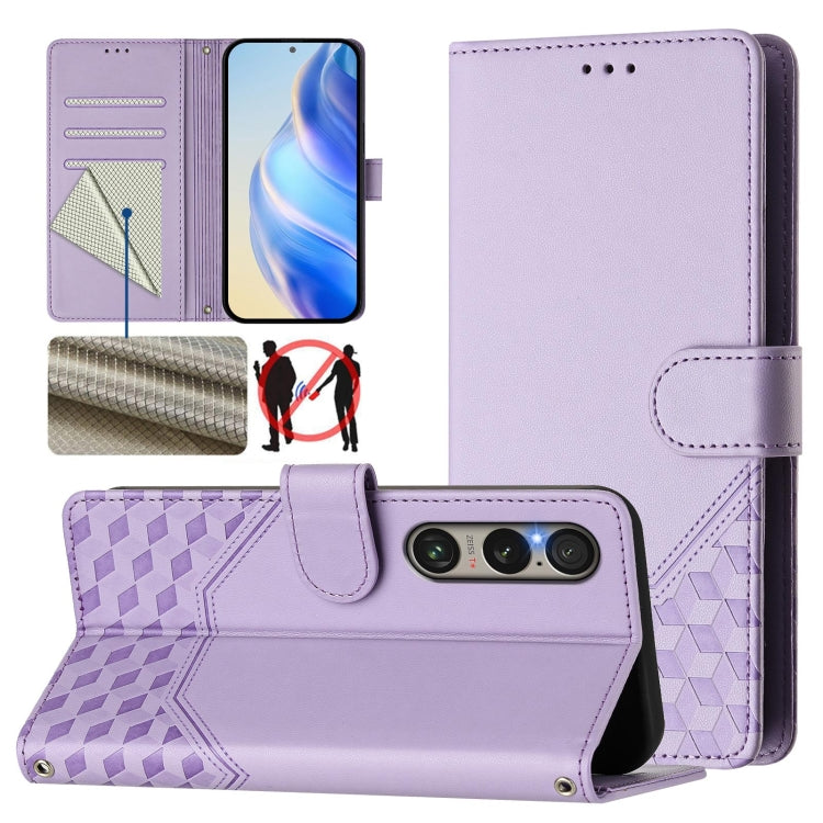 Honeycomb Embossing RFID Leather Phone Case, For Sony Xperia 10 VI 2024, For Sony Xperia 1 VI 2024, For Sony Xperia 5 VI 2024, For Sony Xperia 5 V, For Sony Xperia 1 V 2023