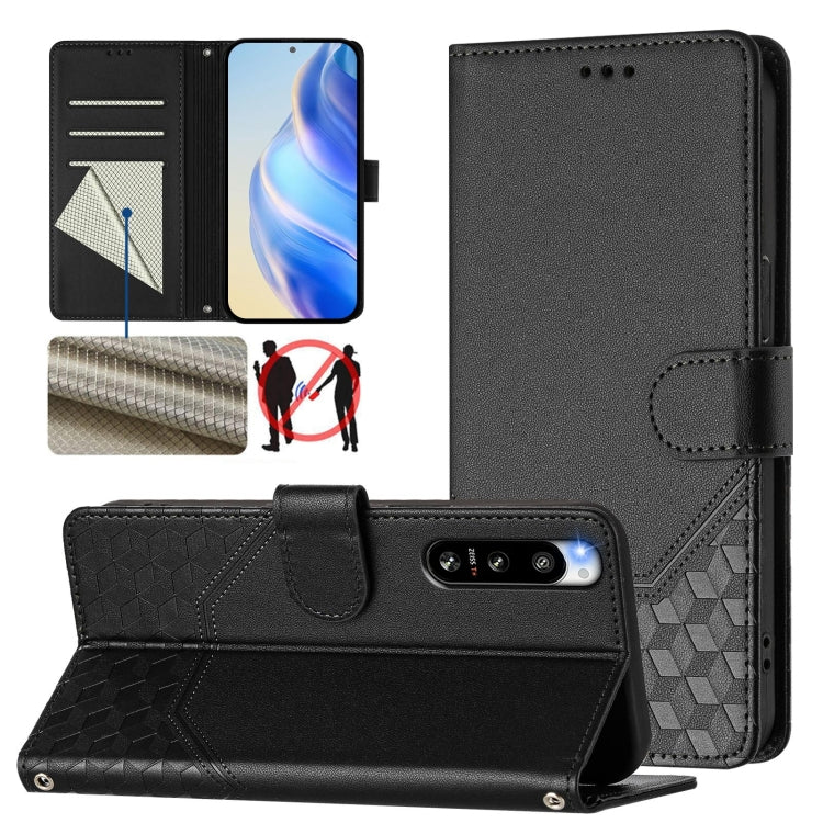 Honeycomb Embossing RFID Leather Phone Case, For Sony Xperia 10 V 2023, For Sony Xperia 5 IV, For Sony Xperia 10 IV