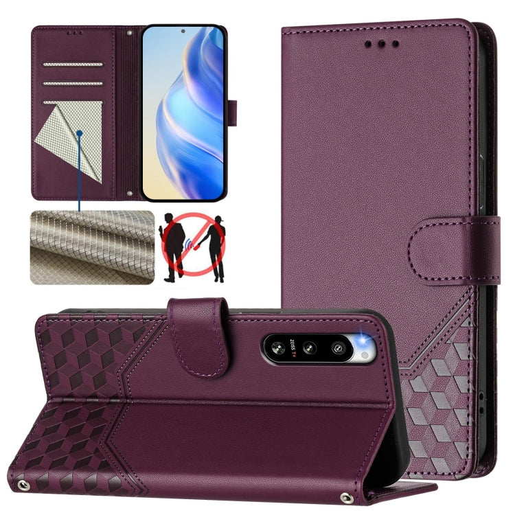 Honeycomb Embossing RFID Leather Phone Case, For Sony Xperia 10 V 2023, For Sony Xperia 5 IV, For Sony Xperia 10 IV