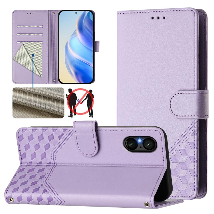 Honeycomb Embossing RFID Leather Phone Case, For Sony Xperia 10 VI 2024, For Sony Xperia 1 VI 2024, For Sony Xperia 5 VI 2024, For Sony Xperia 5 V, For Sony Xperia 1 V 2023