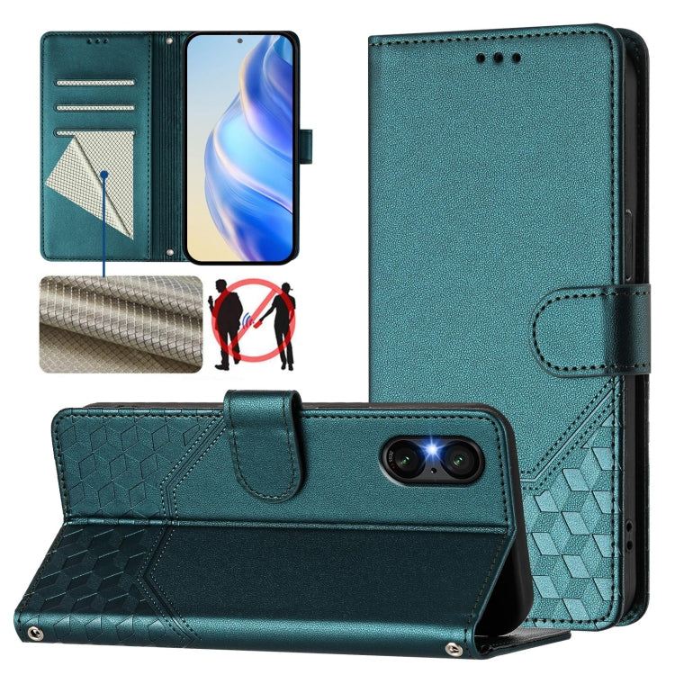 Honeycomb Embossing RFID Leather Phone Case, For Sony Xperia 10 VI 2024, For Sony Xperia 1 VI 2024, For Sony Xperia 5 VI 2024, For Sony Xperia 5 V, For Sony Xperia 1 V 2023