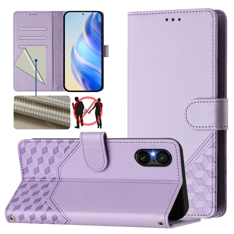 Honeycomb Embossing RFID Leather Phone Case, For Sony Xperia 10 VI 2024, For Sony Xperia 1 VI 2024, For Sony Xperia 5 VI 2024, For Sony Xperia 5 V, For Sony Xperia 1 V 2023