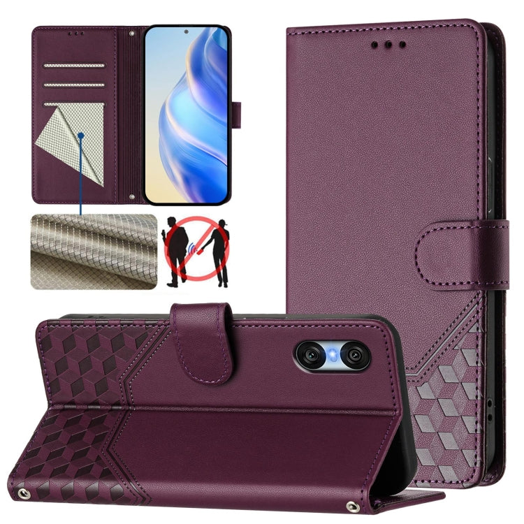 Honeycomb Embossing RFID Leather Phone Case, For Sony Xperia 10 VI 2024, For Sony Xperia 1 VI 2024, For Sony Xperia 5 VI 2024, For Sony Xperia 5 V, For Sony Xperia 1 V 2023