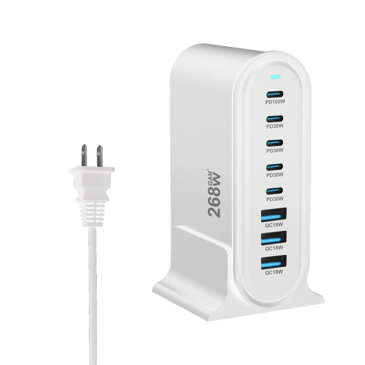 YMX-968 268W 5Type-C, 3USB 8-Ports Desktop Fast Charger, US Plug, UK Plug, EU Plug, AU Plug