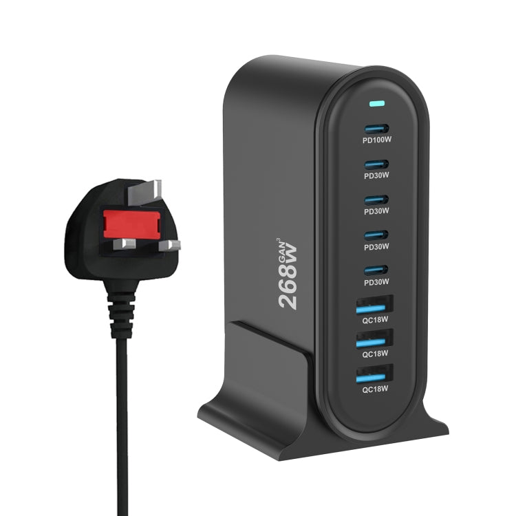 YMX-968 268W 5Type-C, 3USB 8-Ports Desktop Fast Charger, US Plug, UK Plug, EU Plug, AU Plug