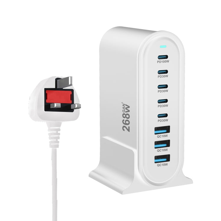 YMX-968 268W 5Type-C, 3USB 8-Ports Desktop Fast Charger, US Plug, UK Plug, EU Plug, AU Plug