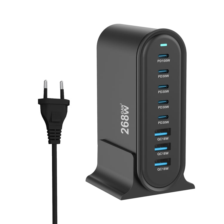 YMX-968 268W 5Type-C, 3USB 8-Ports Desktop Fast Charger, US Plug, UK Plug, EU Plug, AU Plug