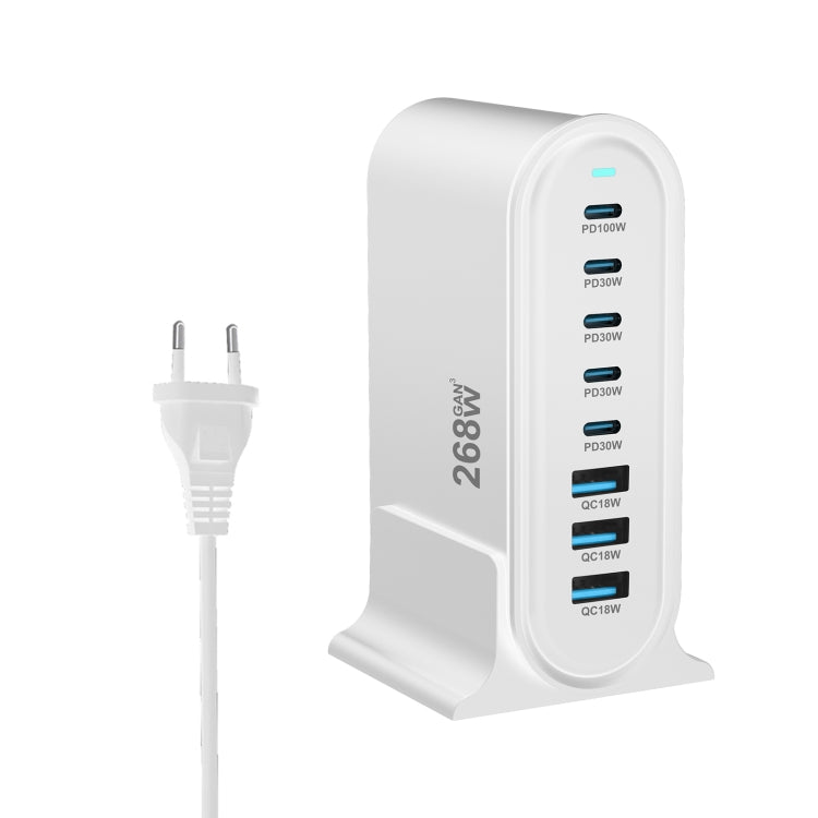 YMX-968 268W 5Type-C, 3USB 8-Ports Desktop Fast Charger, US Plug, UK Plug, EU Plug, AU Plug