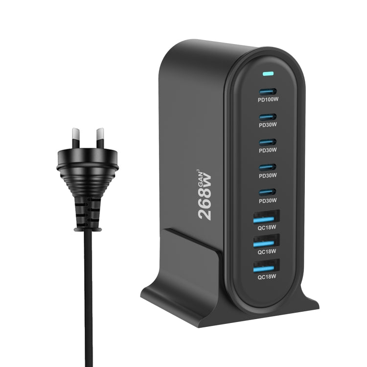 YMX-968 268W 5Type-C, 3USB 8-Ports Desktop Fast Charger, US Plug, UK Plug, EU Plug, AU Plug