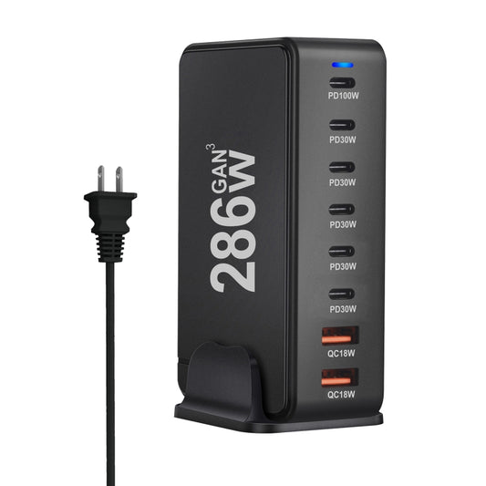 YMX-986 286W 6 Type-C, 2 USB 8-Ports Desktop Fast Charger, US Plug, UK Plug, EU Plug, AU Plug