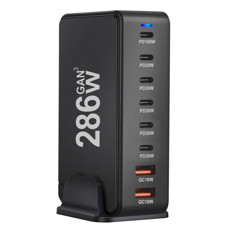 YMX-986 286W 6 Type-C, 2 USB 8-Ports Desktop Fast Charger, US Plug, UK Plug, EU Plug, AU Plug