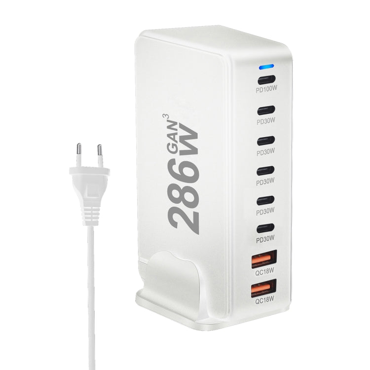 YMX-986 286W 6 Type-C, 2 USB 8-Ports Desktop Fast Charger, US Plug, UK Plug, EU Plug, AU Plug