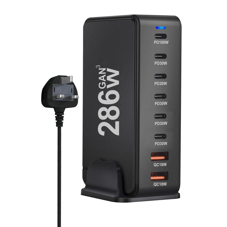 YMX-986 286W 6 Type-C, 2 USB 8-Ports Desktop Fast Charger, US Plug, UK Plug, EU Plug, AU Plug