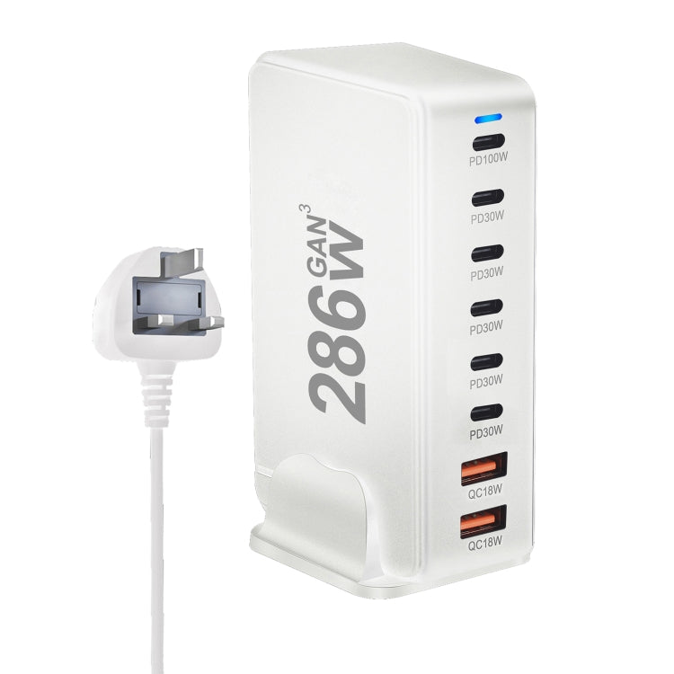 YMX-986 286W 6 Type-C, 2 USB 8-Ports Desktop Fast Charger, US Plug, UK Plug, EU Plug, AU Plug