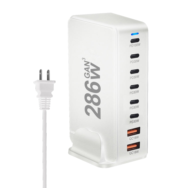 YMX-986 286W 6 Type-C, 2 USB 8-Ports Desktop Fast Charger, US Plug, UK Plug, EU Plug, AU Plug