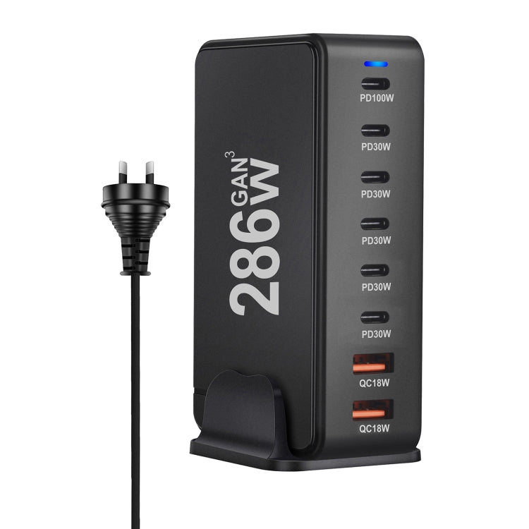 YMX-986 286W 6 Type-C, 2 USB 8-Ports Desktop Fast Charger, US Plug, UK Plug, EU Plug, AU Plug