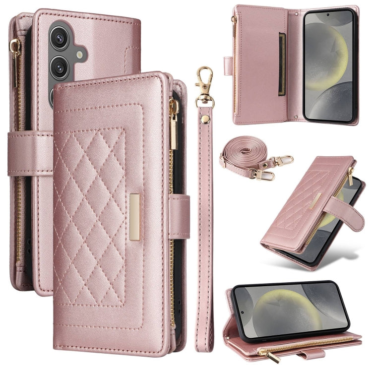 Crossbody Zipper Wallet Rhombus Leather Phone Case, For Samsung Galaxy S24 FE 5G, For Samsung Galaxy S24 Ultra 5G, For Samsung Galaxy S24+ 5G, For Samsung Galaxy S24 5G, For Samsung Galaxy S23 FE 5G, For Samsung Galaxy S23 Ultra 5G