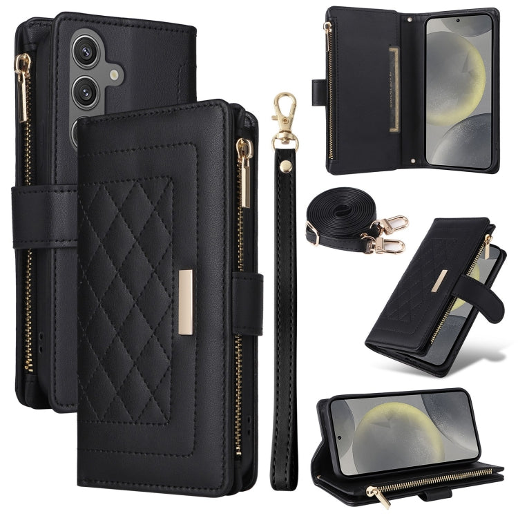 Crossbody Zipper Wallet Rhombus Leather Phone Case, For Samsung Galaxy S24 FE 5G, For Samsung Galaxy S24 Ultra 5G, For Samsung Galaxy S24+ 5G, For Samsung Galaxy S24 5G, For Samsung Galaxy S23 FE 5G, For Samsung Galaxy S23 Ultra 5G