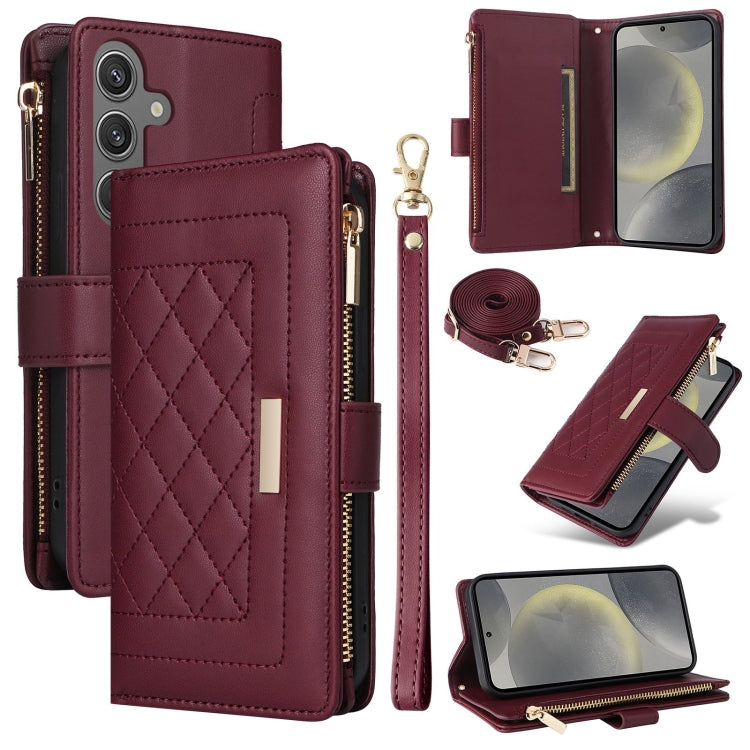 Crossbody Zipper Wallet Rhombus Leather Phone Case, For Samsung Galaxy S24 FE 5G, For Samsung Galaxy S24 Ultra 5G, For Samsung Galaxy S24+ 5G, For Samsung Galaxy S24 5G, For Samsung Galaxy S23 FE 5G, For Samsung Galaxy S23 Ultra 5G