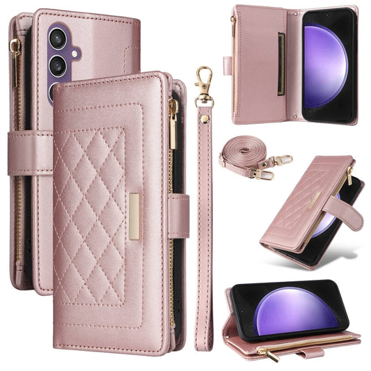 Crossbody Zipper Wallet Rhombus Leather Phone Case, For Samsung Galaxy S24 FE 5G, For Samsung Galaxy S24 Ultra 5G, For Samsung Galaxy S24+ 5G, For Samsung Galaxy S24 5G