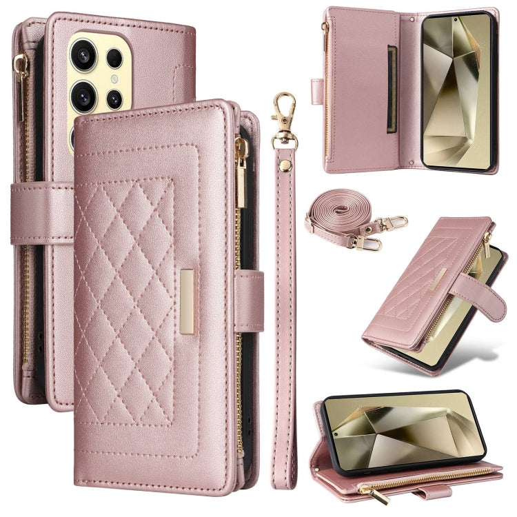 Crossbody Zipper Wallet Rhombus Leather Phone Case, For Samsung Galaxy S24 FE 5G, For Samsung Galaxy S24 Ultra 5G, For Samsung Galaxy S24+ 5G, For Samsung Galaxy S24 5G, For Samsung Galaxy S23 FE 5G, For Samsung Galaxy S23 Ultra 5G