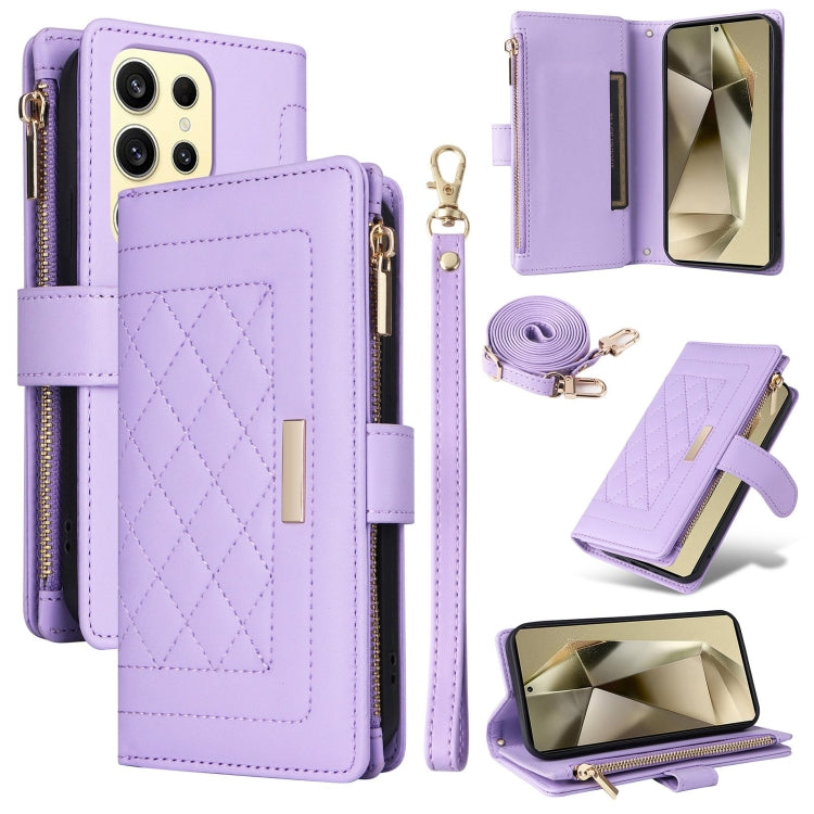 Crossbody Zipper Wallet Rhombus Leather Phone Case, For Samsung Galaxy S24 FE 5G, For Samsung Galaxy S24 Ultra 5G, For Samsung Galaxy S24+ 5G, For Samsung Galaxy S24 5G, For Samsung Galaxy S23 FE 5G, For Samsung Galaxy S23 Ultra 5G