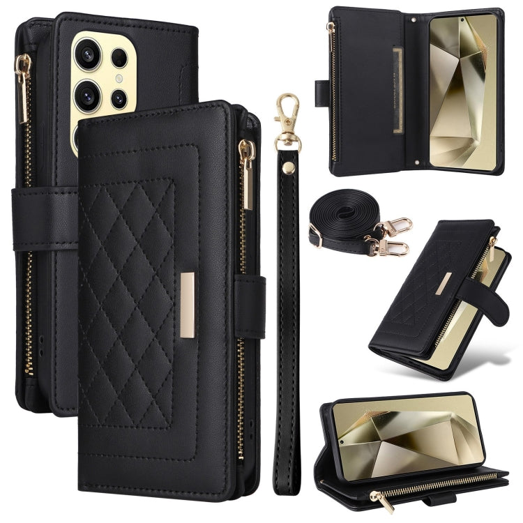 Crossbody Zipper Wallet Rhombus Leather Phone Case, For Samsung Galaxy S24 FE 5G, For Samsung Galaxy S24 Ultra 5G, For Samsung Galaxy S24+ 5G, For Samsung Galaxy S24 5G, For Samsung Galaxy S23 FE 5G, For Samsung Galaxy S23 Ultra 5G