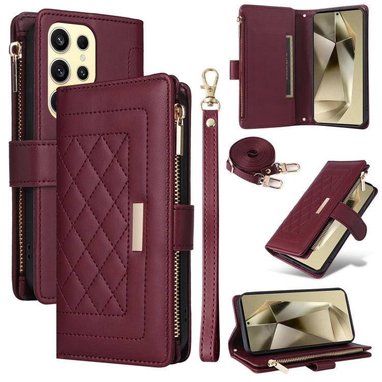 Crossbody Zipper Wallet Rhombus Leather Phone Case, For Samsung Galaxy S24 FE 5G, For Samsung Galaxy S24 Ultra 5G, For Samsung Galaxy S24+ 5G, For Samsung Galaxy S24 5G, For Samsung Galaxy S23 FE 5G, For Samsung Galaxy S23 Ultra 5G