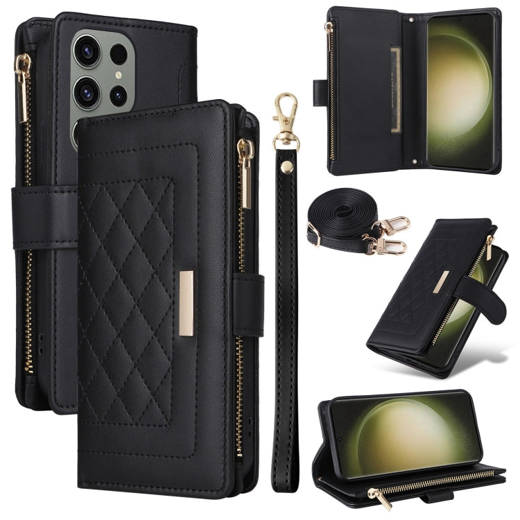 Crossbody Zipper Wallet Rhombus Leather Phone Case, For Samsung Galaxy S24 FE 5G, For Samsung Galaxy S24 Ultra 5G, For Samsung Galaxy S24+ 5G, For Samsung Galaxy S24 5G, For Samsung Galaxy S23 FE 5G, For Samsung Galaxy S23 Ultra 5G