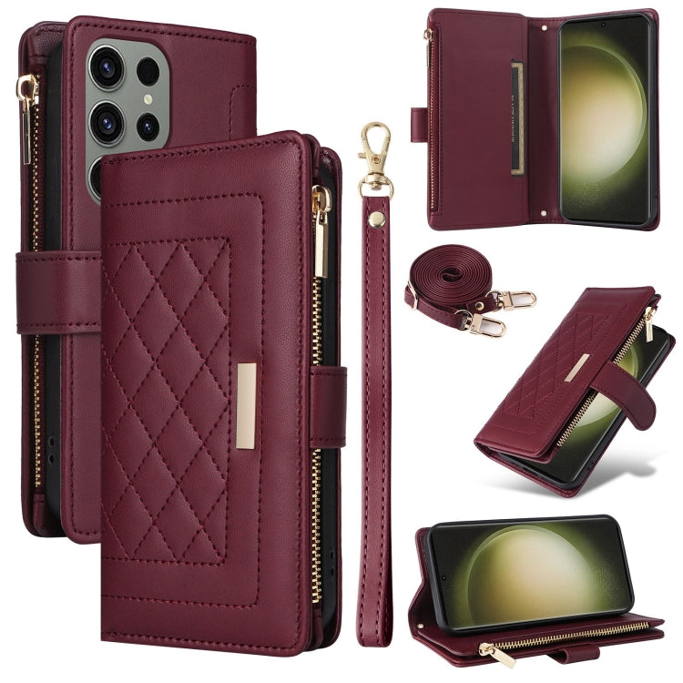 Crossbody Zipper Wallet Rhombus Leather Phone Case, For Samsung Galaxy S23 FE 5G, For Samsung Galaxy S23 Ultra 5G, For Samsung Galaxy S23+ 5G, For Samsung Galaxy S23 5G