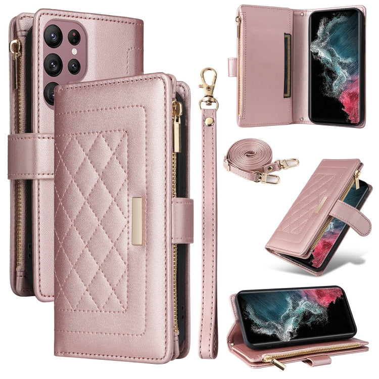 Crossbody Zipper Wallet Rhombus Leather Phone Case, For Samsung Galaxy S23+ 5G, For Samsung Galaxy S23 5G, For Samsung Galaxy S20 FE, For Samsung Galaxy S22 Ultra 5G, For Samsung Galaxy S22+ 5G, For Samsung Galaxy S22 5G