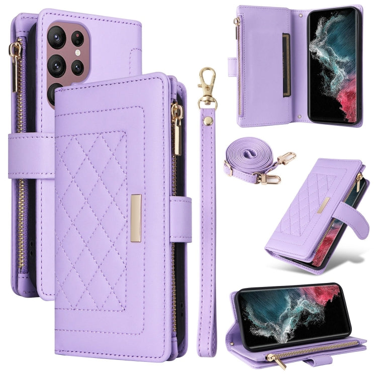 Crossbody Zipper Wallet Rhombus Leather Phone Case, For Samsung Galaxy S23+ 5G, For Samsung Galaxy S23 5G, For Samsung Galaxy S20 FE, For Samsung Galaxy S22 Ultra 5G, For Samsung Galaxy S22+ 5G, For Samsung Galaxy S22 5G