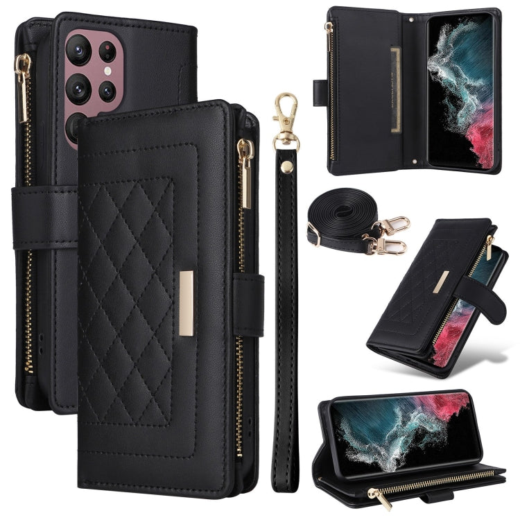 Crossbody Zipper Wallet Rhombus Leather Phone Case, For Samsung Galaxy S23+ 5G, For Samsung Galaxy S23 5G, For Samsung Galaxy S20 FE, For Samsung Galaxy S22 Ultra 5G, For Samsung Galaxy S22+ 5G, For Samsung Galaxy S22 5G