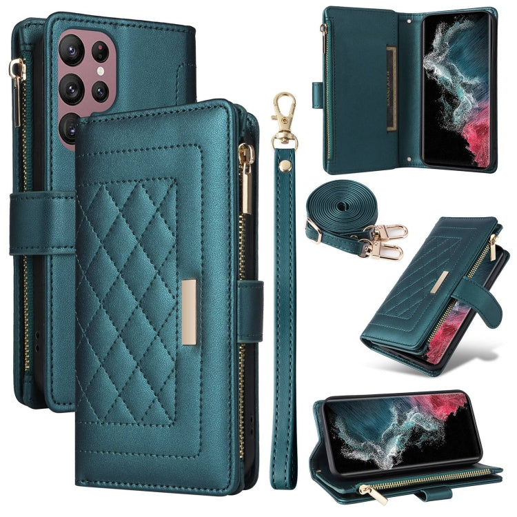 Crossbody Zipper Wallet Rhombus Leather Phone Case, For Samsung Galaxy S23+ 5G, For Samsung Galaxy S23 5G, For Samsung Galaxy S20 FE, For Samsung Galaxy S22 Ultra 5G, For Samsung Galaxy S22+ 5G, For Samsung Galaxy S22 5G