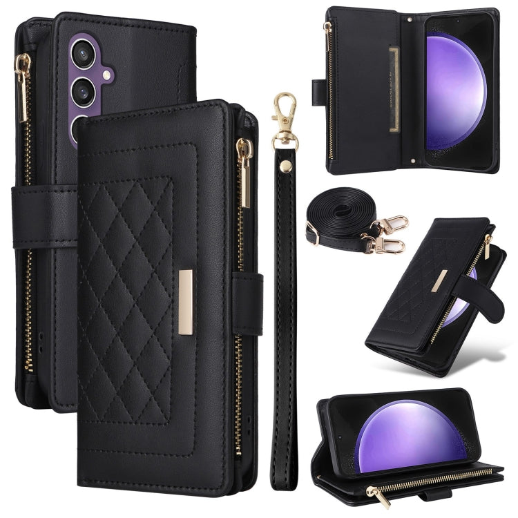 Crossbody Zipper Wallet Rhombus Leather Phone Case, For Samsung Galaxy S24 FE 5G, For Samsung Galaxy S24 Ultra 5G, For Samsung Galaxy S24+ 5G, For Samsung Galaxy S24 5G, For Samsung Galaxy S23 FE 5G, For Samsung Galaxy S23 Ultra 5G