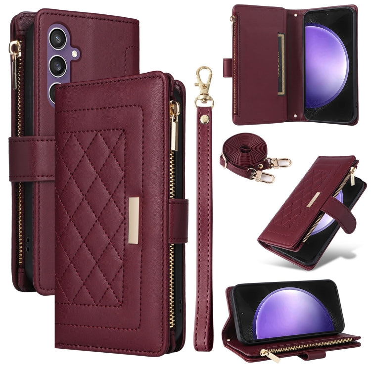 Crossbody Zipper Wallet Rhombus Leather Phone Case, For Samsung Galaxy S24 FE 5G, For Samsung Galaxy S24 Ultra 5G, For Samsung Galaxy S24+ 5G, For Samsung Galaxy S24 5G, For Samsung Galaxy S23 FE 5G, For Samsung Galaxy S23 Ultra 5G