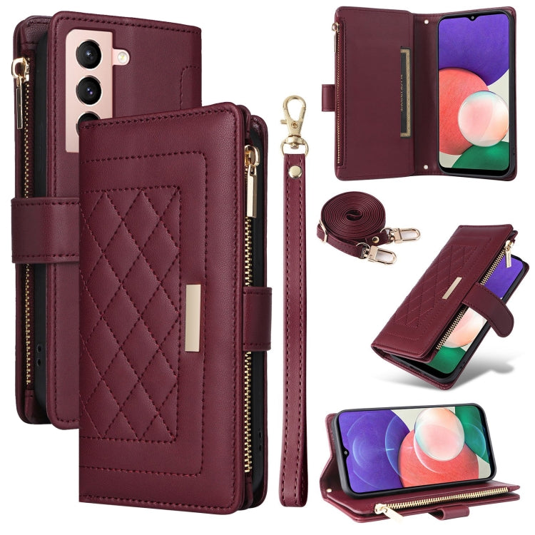 Crossbody Zipper Wallet Rhombus Leather Phone Case, For Samsung Galaxy S23+ 5G, For Samsung Galaxy S23 5G, For Samsung Galaxy S20 FE, For Samsung Galaxy S22 Ultra 5G, For Samsung Galaxy S22+ 5G, For Samsung Galaxy S22 5G