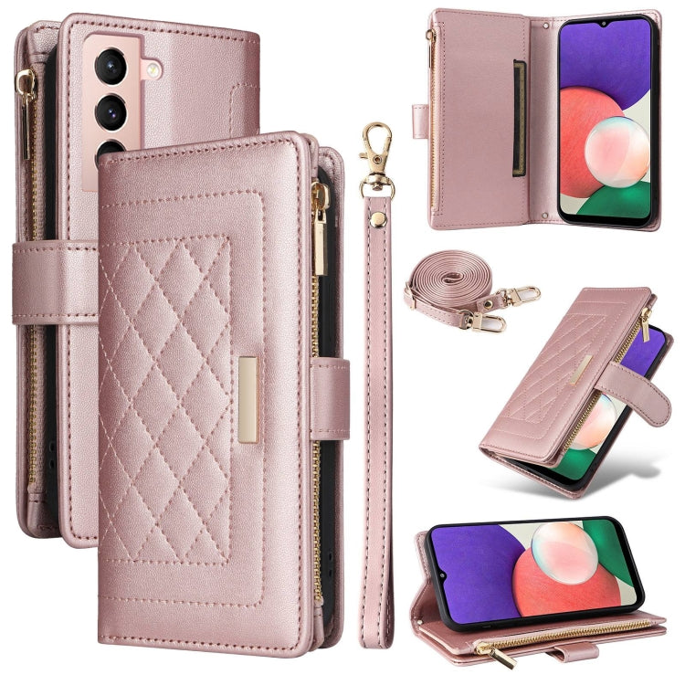 Crossbody Zipper Wallet Rhombus Leather Phone Case, For Samsung Galaxy S23+ 5G, For Samsung Galaxy S23 5G, For Samsung Galaxy S20 FE, For Samsung Galaxy S22 Ultra 5G, For Samsung Galaxy S22+ 5G, For Samsung Galaxy S22 5G