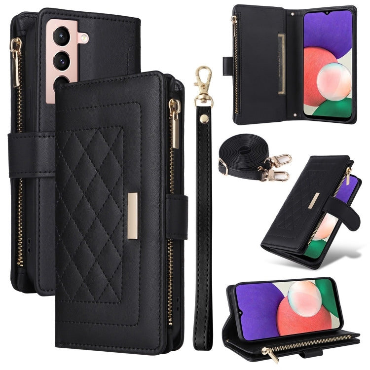 Crossbody Zipper Wallet Rhombus Leather Phone Case, For Samsung Galaxy S23+ 5G, For Samsung Galaxy S23 5G, For Samsung Galaxy S20 FE, For Samsung Galaxy S22 Ultra 5G, For Samsung Galaxy S22+ 5G, For Samsung Galaxy S22 5G