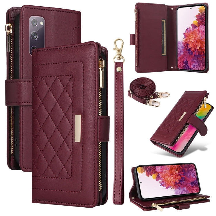 Crossbody Zipper Wallet Rhombus Leather Phone Case, For Samsung Galaxy S23+ 5G, For Samsung Galaxy S23 5G, For Samsung Galaxy S20 FE, For Samsung Galaxy S22 Ultra 5G, For Samsung Galaxy S22+ 5G, For Samsung Galaxy S22 5G